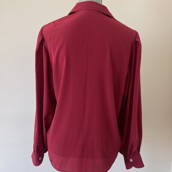 Vintage Jaeger Button Front Rounded Double Collar Puffed Sleeve Blouse Red M - Picture 6 of 11